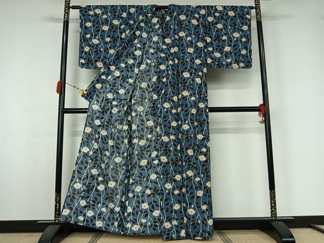 平和屋着物▽小紋 単衣 草花文 洗える着物 未使用 AABJ9802jh