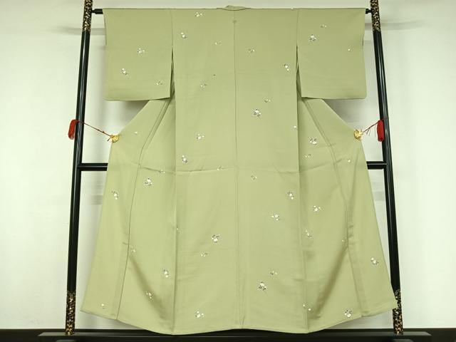 平和屋着物▽上質な小紋 単衣 友禅 草花文 正絹 逸品 AABJ9815jh