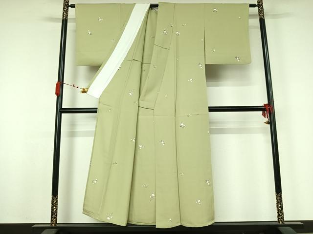 平和屋着物▽上質な小紋 単衣 友禅 草花文 正絹 逸品 AABJ9815jh