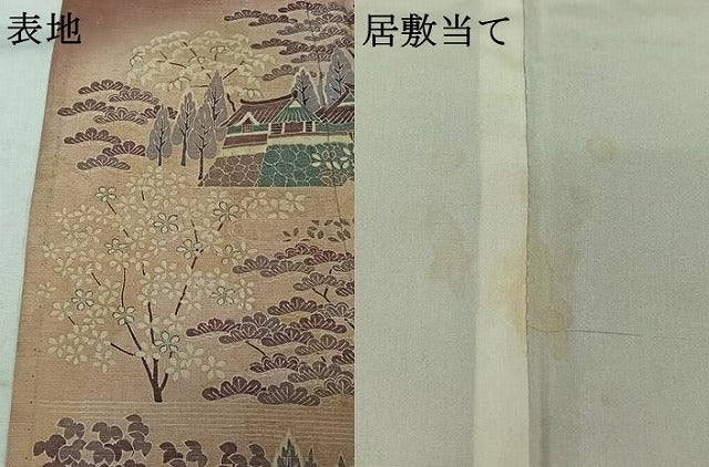平和屋着物▽訪問着 単衣 紬地 風景花文 正絹 逸品 AABJ9820jh