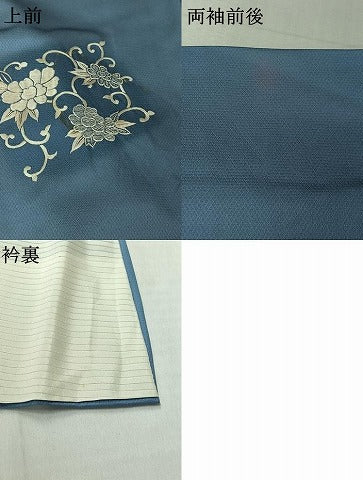 平和屋着物▽訪問着 単衣 総刺繍 花唐草文 正絹 逸品 AABJ9821jh