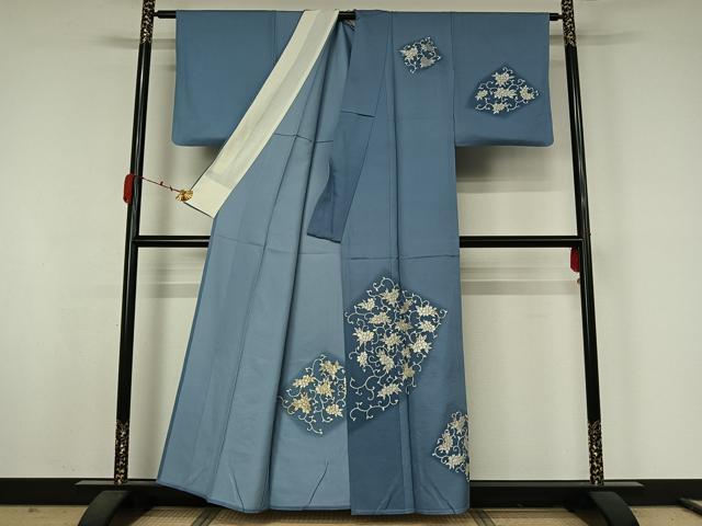 平和屋着物▽訪問着 単衣 総刺繍 花唐草文 正絹 逸品 AABJ9821jh