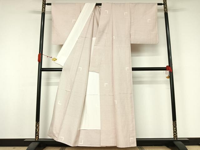 平和屋着物▽上質な紬 単衣 幾何学文様 正絹 逸品 AABJ9832jh