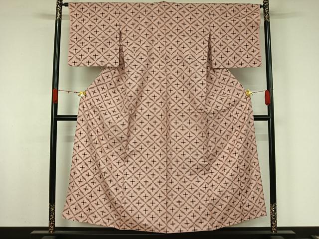 平和屋着物▽上質な紬 単衣 十字絣 正絹 逸品 AABJ9833jh
