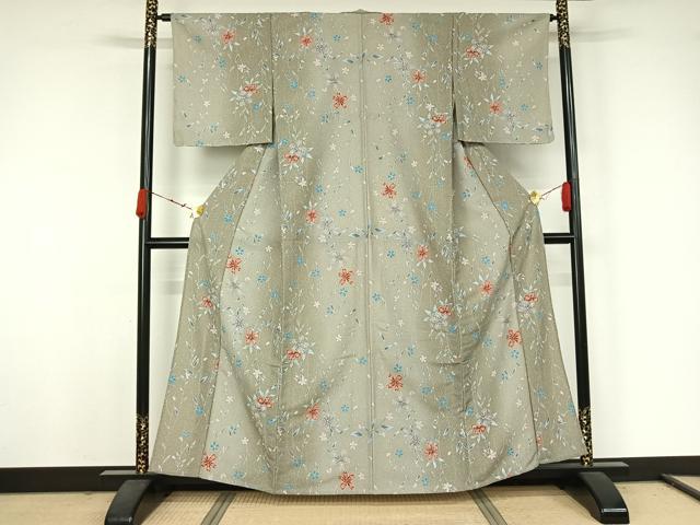 平和屋着物▽小紋 単衣 草花文 金彩 洗える着物 未使用 AABJ9834jh