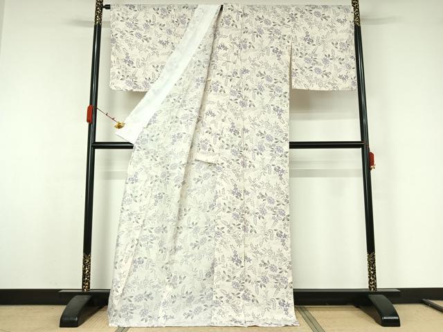 平和屋着物▽小紋 単衣 草花文 ロング丈 洗える着物 AABJ9839jh