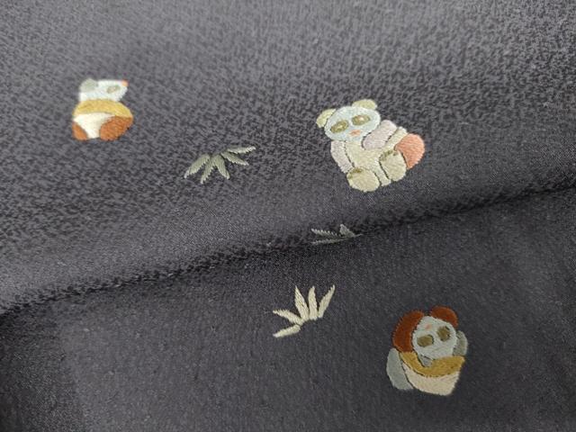 平和屋着物●上質な小紋 総刺繍 パンダ 笹 正絹 逸品 未使用 AABJ9843cs
