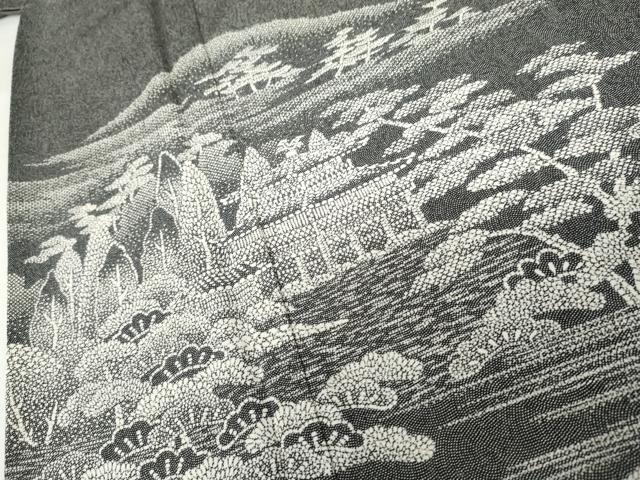 平和屋着物●江戸小紋 訪問着 鮫小紋柄 風景文 黒地 正絹 逸品 AABJ9848cs