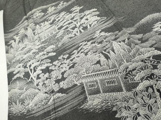 平和屋着物●江戸小紋 訪問着 鮫小紋柄 風景文 黒地 正絹 逸品 AABJ9848cs