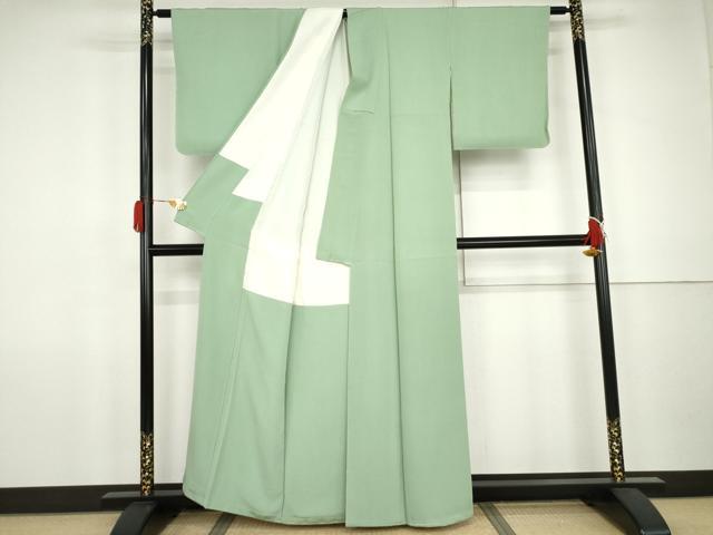 平和屋着物●上質な色無地 薄萌葱色 正絹 逸品 未使用 AABJ9855cs
