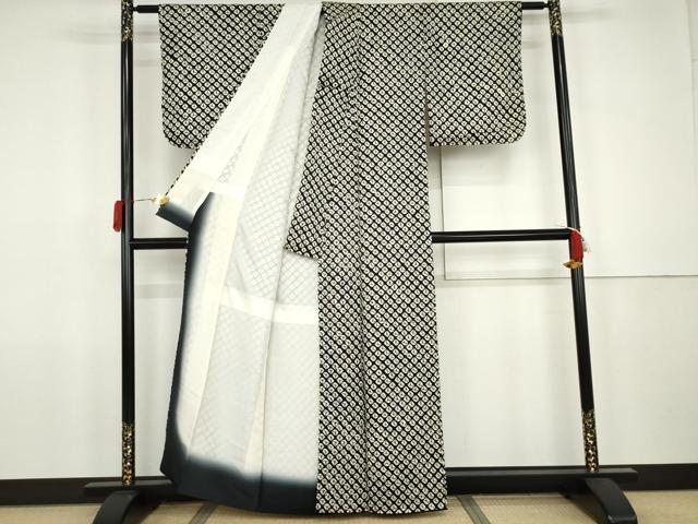 平和屋着物●上質な小紋 総絞り 雲絞り 黒地 正絹 逸品 AABJ9856cs