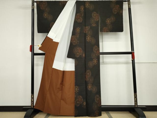 平和屋着物●上質な紬 花源氏車文 正絹 逸品 未使用 AABJ9869cs