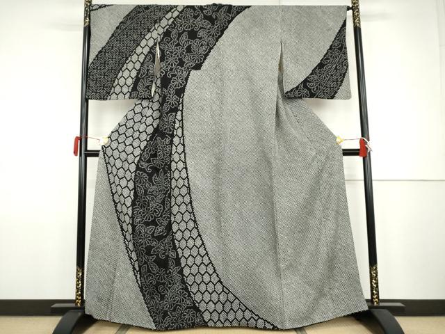 平和屋着物●訪問着 総絞り 亀甲草花文 黒地 正絹 逸品 AABJ9872cs