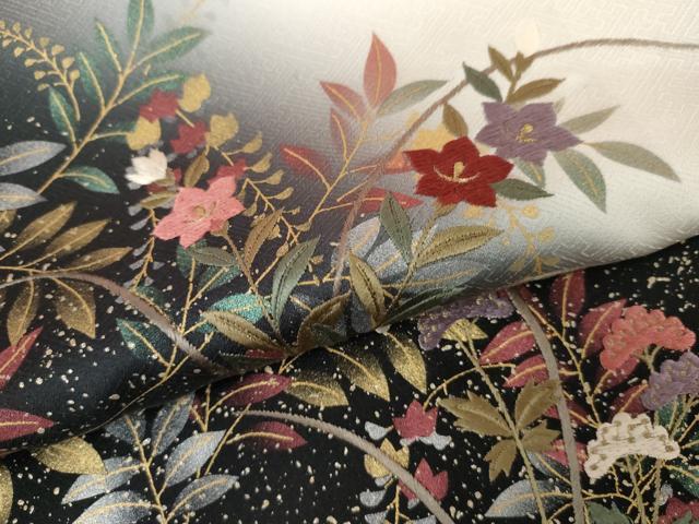 平和屋着物●訪問着 刺繍 枝花文 暈し染め 金糸 金彩 正絹 逸品 AABJ9875cs