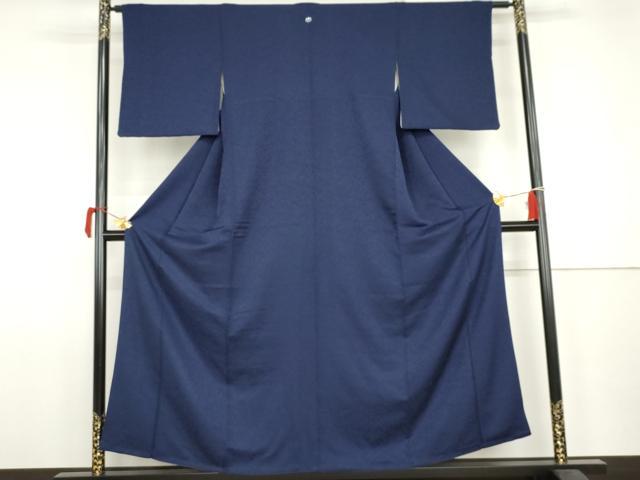 平和屋着物●上質な色無地 花唐草地紋 鉄紺色 正絹 逸品 AABJ9879cs