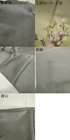 平和屋着物●訪問着 枠風情 枝花文 蔦の葉シルエット 暈し染め 銀彩 ロング丈 正絹 逸品 AABJ9881cs
