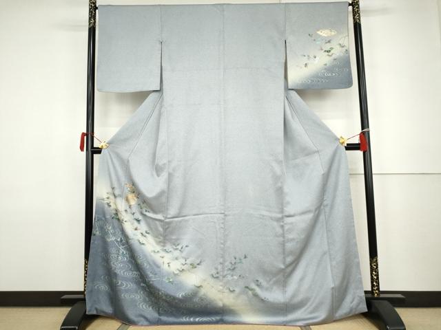 平和屋着物●訪問着 駒刺繍 流水飾花枝葉文 暈し染め 金銀彩 正絹 逸品 AABJ9883cs