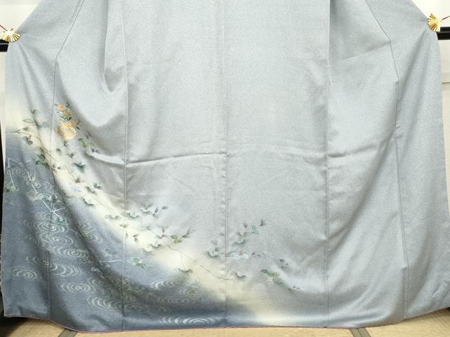 平和屋着物●訪問着 駒刺繍 流水飾花枝葉文 暈し染め 金銀彩 正絹 逸品 AABJ9883cs