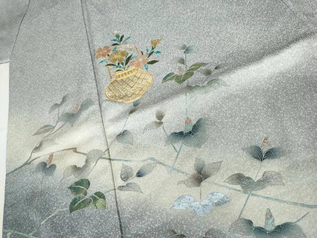 平和屋着物●訪問着 駒刺繍 流水飾花枝葉文 暈し染め 金銀彩 正絹 逸品 AABJ9883cs