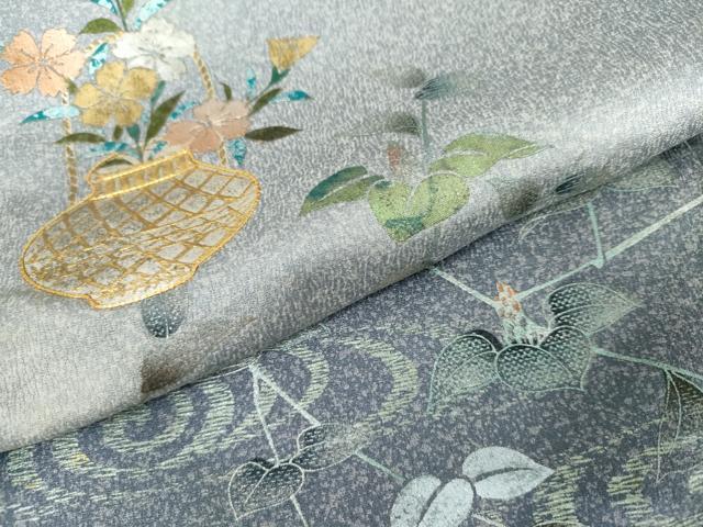 平和屋着物●訪問着 駒刺繍 流水飾花枝葉文 暈し染め 金銀彩 正絹 逸品 AABJ9883cs