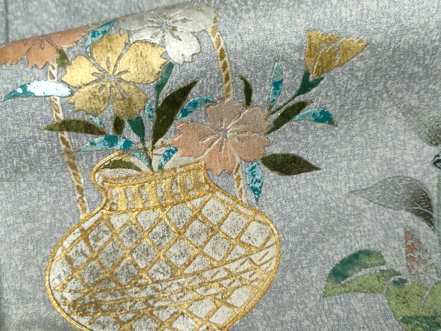 平和屋着物●訪問着 駒刺繍 流水飾花枝葉文 暈し染め 金銀彩 正絹 逸品 AABJ9883cs