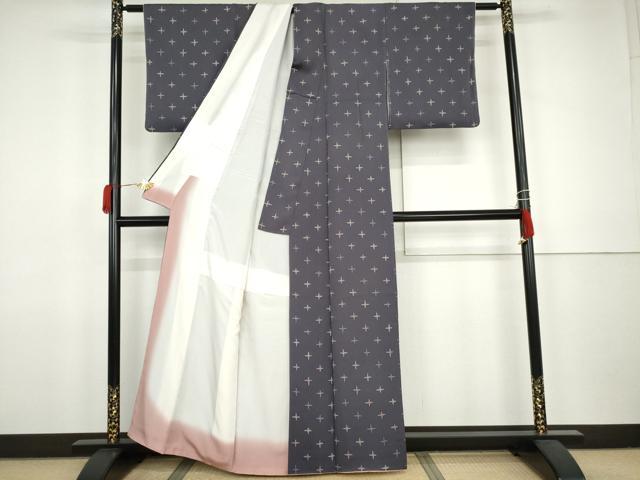 平和屋着物●上質な小紋 ろうけつ染 十字 正絹 逸品 AABJ9884cs
