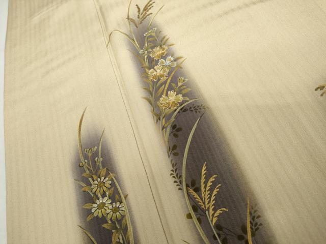 平和屋着物●訪問着 手描き 駒刺繍 草花文 暈し染め 金彩 正絹 逸品 AABJ9887cs