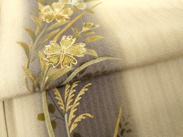 平和屋着物●訪問着 手描き 駒刺繍 草花文 暈し染め 金彩 正絹 逸品 AABJ9887cs