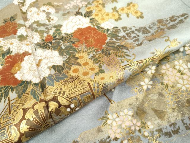 平和屋着物●訪問着 花車文 暈し染め 金彩 正絹 逸品 AABJ9906cs