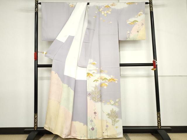 平和屋着物●訪問着 駒刺繍 松竹梅雪輪重ね文 暈し染め 金彩 正絹 逸品 AABJ9909cs