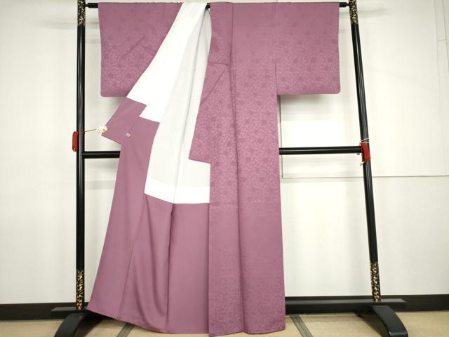 平和屋着物●上質な色無地 花唐草地紋 菖蒲色 さが美扱い 正絹 逸品 AABJ9918cs