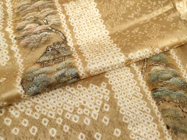 平和屋着物●訪問着 手描き 絞り 短冊重ね風景文 正絹 逸品 AABJ9919cs