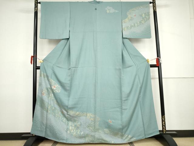 平和屋着物●訪問着 駒刺繍 流水に橘 金糸 金彩 正絹 逸品 AABJ9924cs