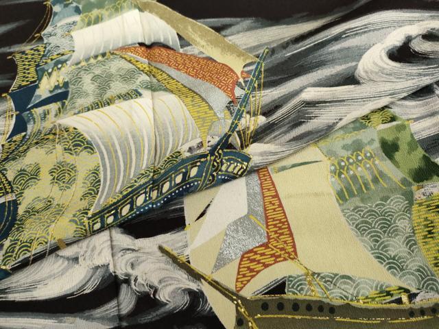 平和屋着物●訪問着 手描き 南蛮船 金銀彩 正絹 逸品 AABJ9925cs