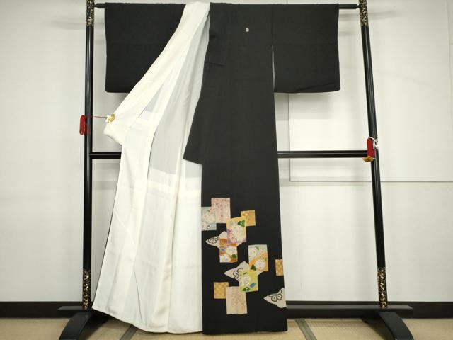 平和屋着物●豪華黒留袖 辻が花 絞り 色紙重ね草花文 金銀彩 正絹 逸品 AABJ9927cs