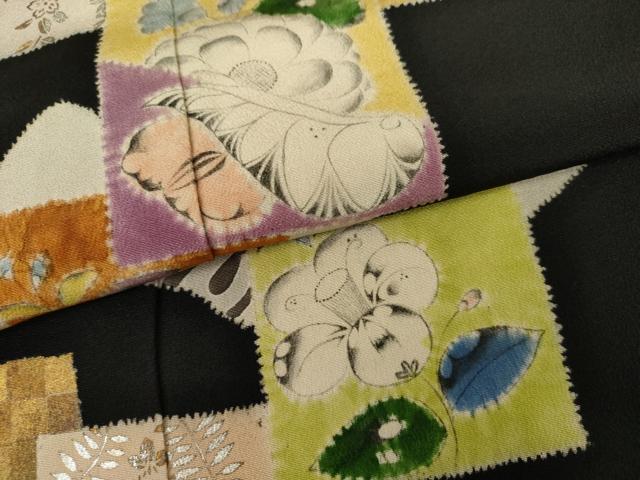 平和屋着物●豪華黒留袖 辻が花 絞り 色紙重ね草花文 金銀彩 正絹 逸品 AABJ9927cs