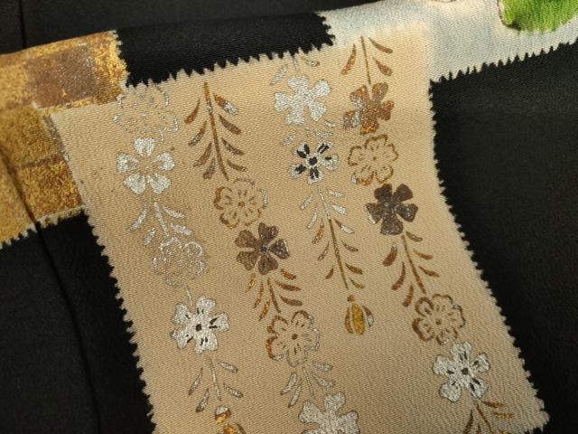 平和屋着物●豪華黒留袖 辻が花 絞り 色紙重ね草花文 金銀彩 正絹 逸品 AABJ9927cs