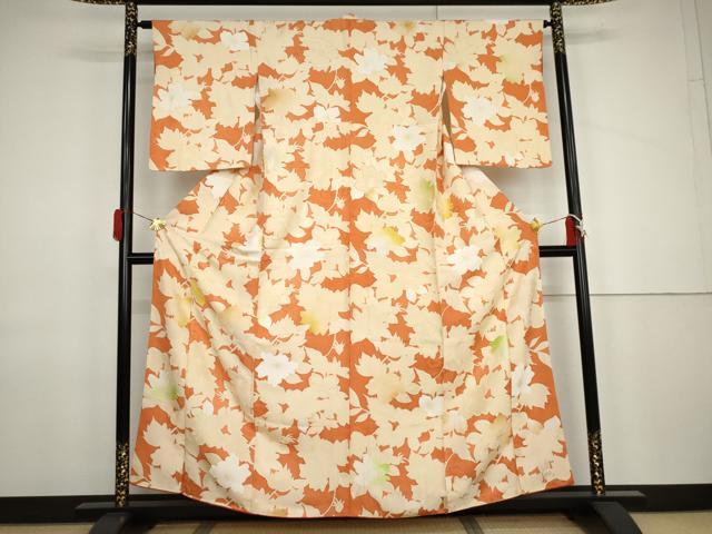 平和屋着物●上質な小紋 地紋起こし 草花文 正絹 逸品 AABJ9934cs