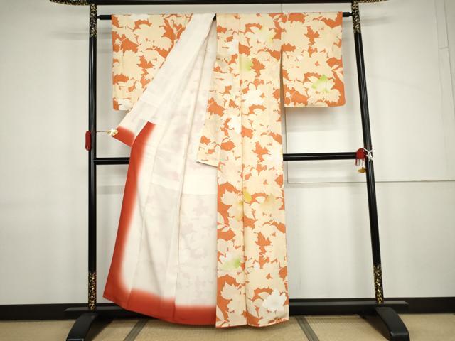 平和屋着物●上質な小紋 地紋起こし 草花文 正絹 逸品 AABJ9934cs