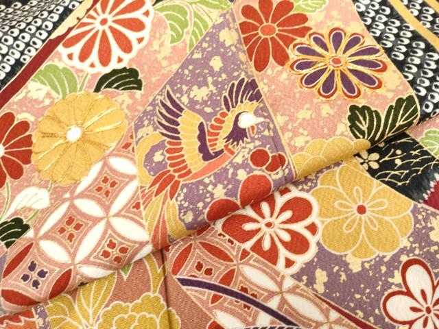 平和屋着物●豪華振袖 駒刺繍 几帳鳳凰草花文 金彩 正絹 逸品 AABJ9935cs