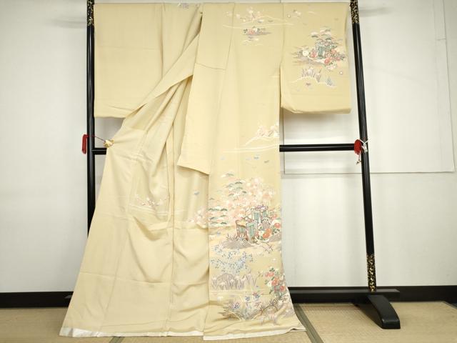 平和屋着物●訪問着 御所車草花文 金彩 仮絵羽 正絹 逸品 未使用 AABJ9938cs
