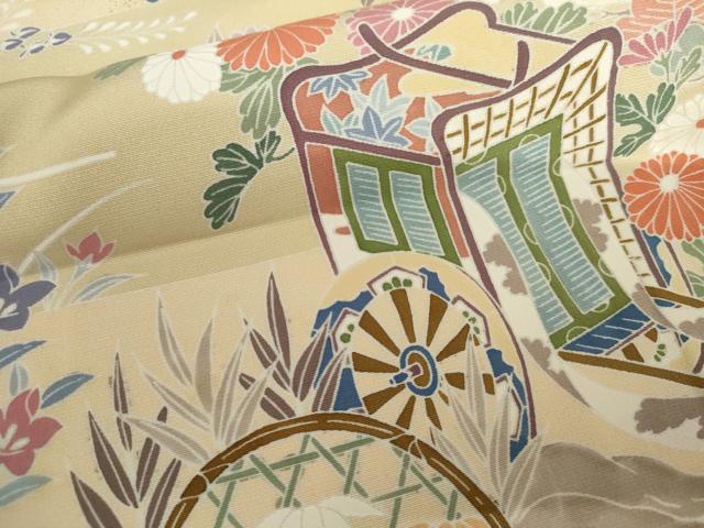 平和屋着物●訪問着 御所車草花文 金彩 仮絵羽 正絹 逸品 未使用 AABJ9938cs