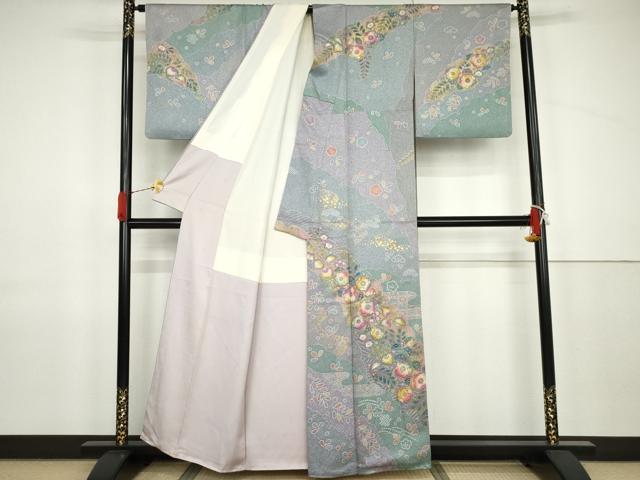平和屋着物●訪問着 辻が花 雪輪重ね草花文 金彩 正絹 逸品 AABJ9945cs