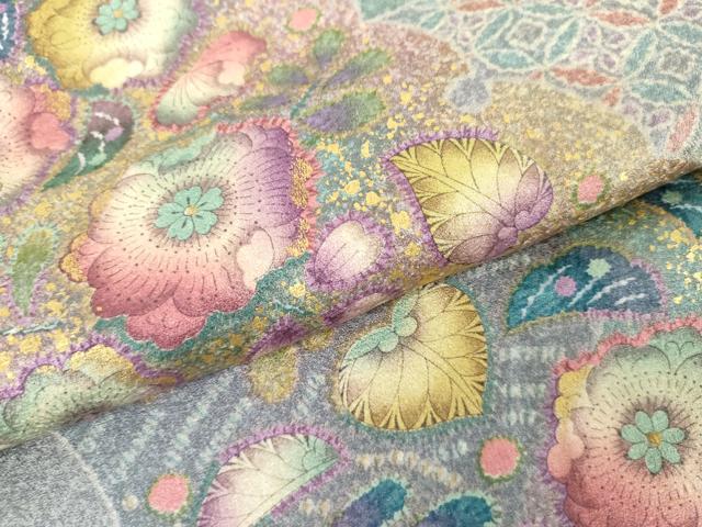 平和屋着物●訪問着 辻が花 雪輪重ね草花文 金彩 正絹 逸品 AABJ9945cs