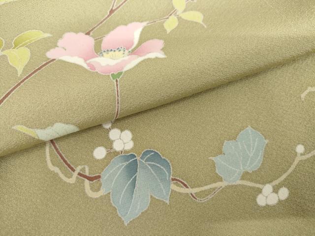 平和屋着物●訪問着 友禅 作家物 枝花南天蔦の葉文 正絹 逸品 AABJ9946cs