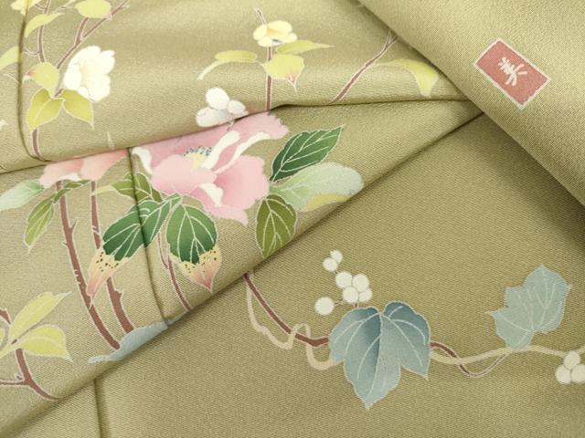 平和屋着物●訪問着 友禅 作家物 枝花南天蔦の葉文 正絹 逸品 AABJ9946cs