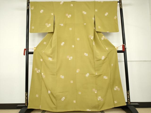 平和屋着物●上質な小紋 色紙重ね更紗花文 金彩 正絹 逸品 AABJ9952cs
