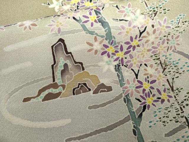 平和屋着物●本加賀友禅作家 岡本幸治 訪問着 流水樹林文 暈し染め 正絹 逸品 AABJ9969cs