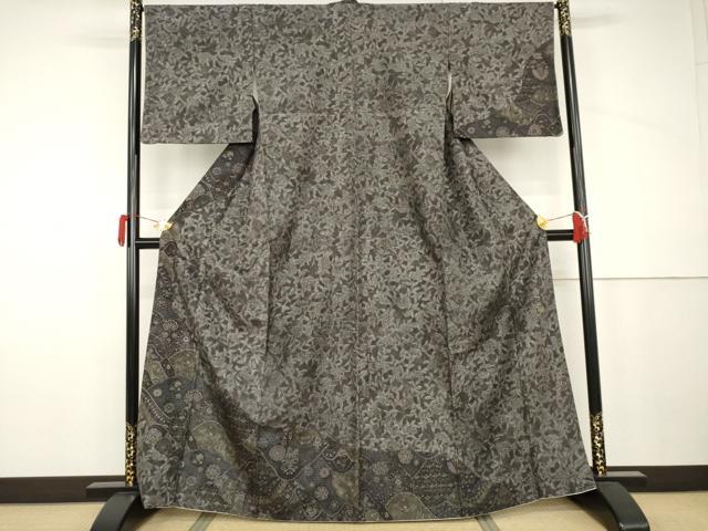 平和屋着物●創業140年 小糸染芸の四代目 小糸敏夫 訪問着 紬地 更紗花蝶唐草文 さが美扱い 正絹 逸品 AABJ9972cs