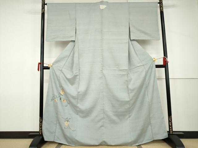 平和屋着物●訪問着 紬地 総刺繍 更紗花唐草文 正絹 逸品 未使用 AABJ9974cs